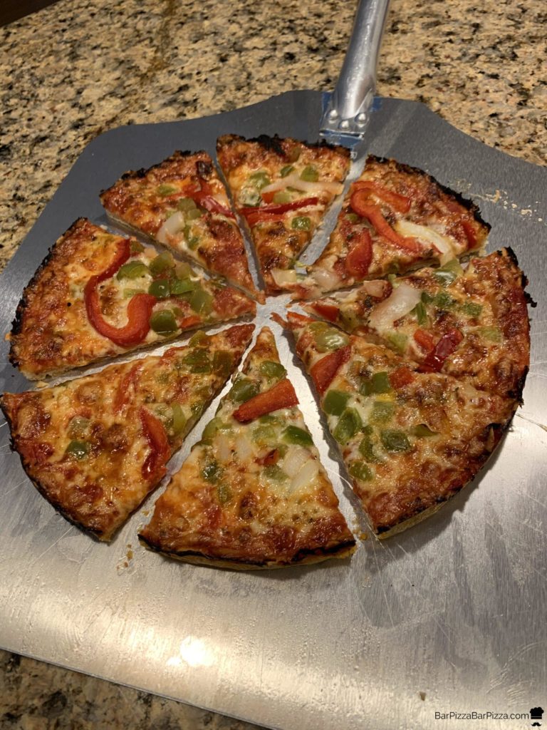 Homemade Bar Pizza - Pepper and Onion - Just sliced