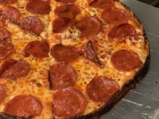 South shore bar pizza laced edges pepperoni mozzarella cheddar